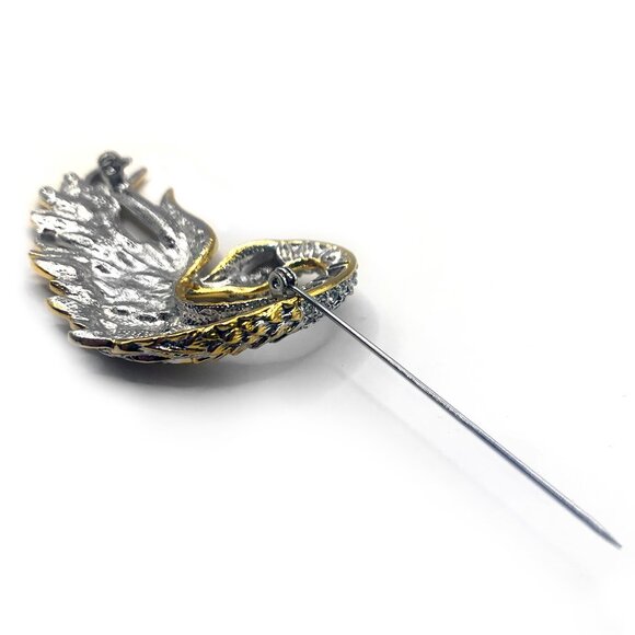 Swan Rhinestone Enamel Brooch Pin Pavé Gold Tone Costume Jewelry Vintage 80s-90s - Picture 7 of 7